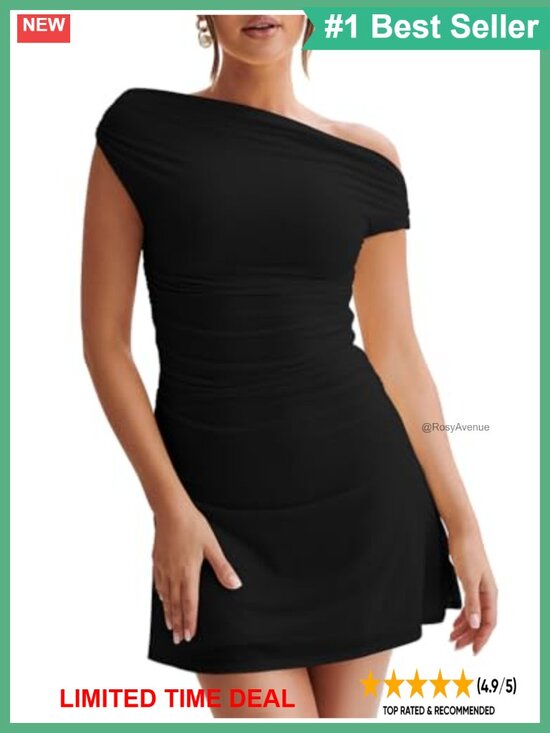 Dresses & Skirts - Off Shoulder Sleeveless Ruched Flare Mini Dress Club Party